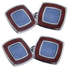 Gemelos de plata de ley cuadrados con esmalte azul y rojo Alex Jona