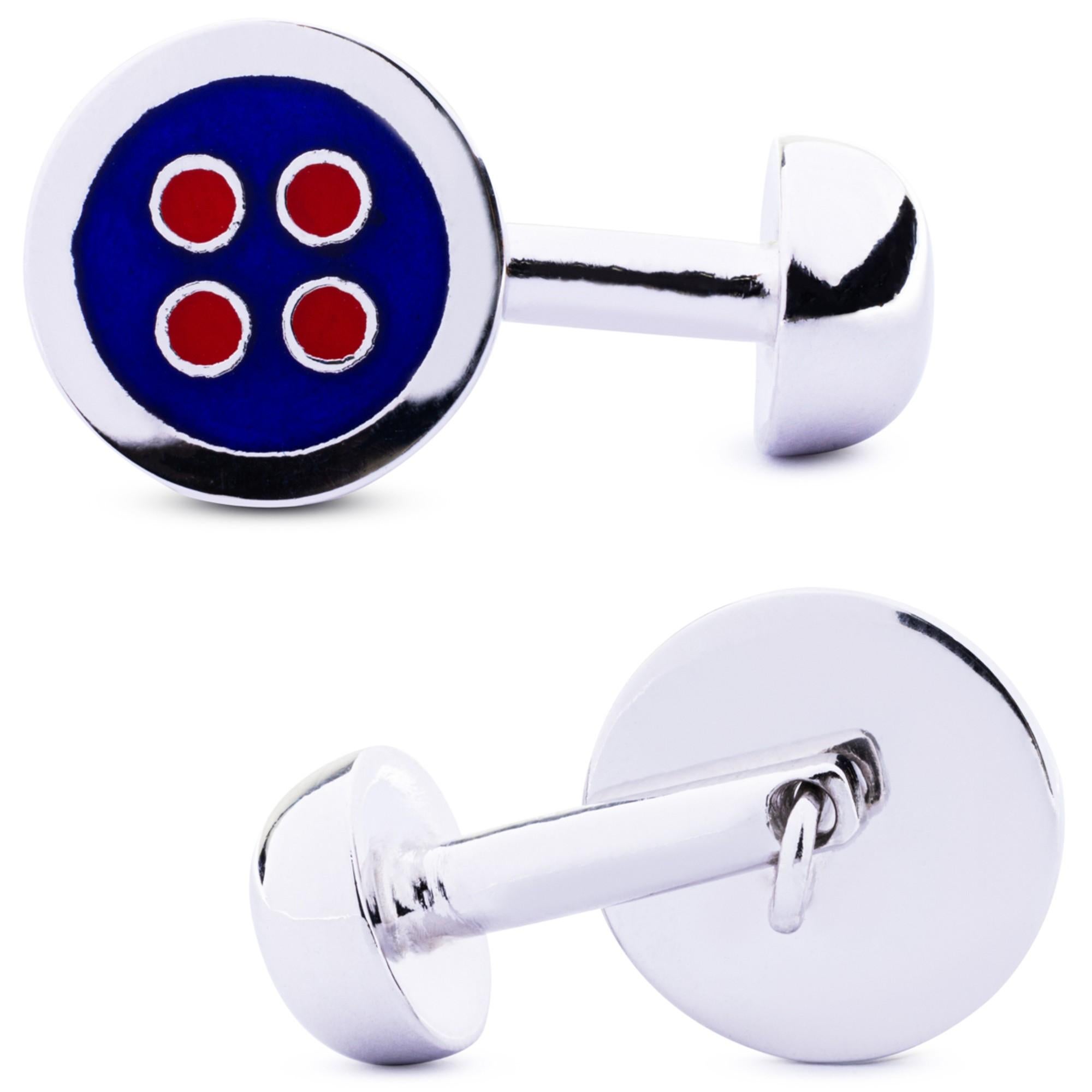 Alex Jona Blue and Red Enamel Sterling Silver Cufflinks In New Condition For Sale In Torino, IT
