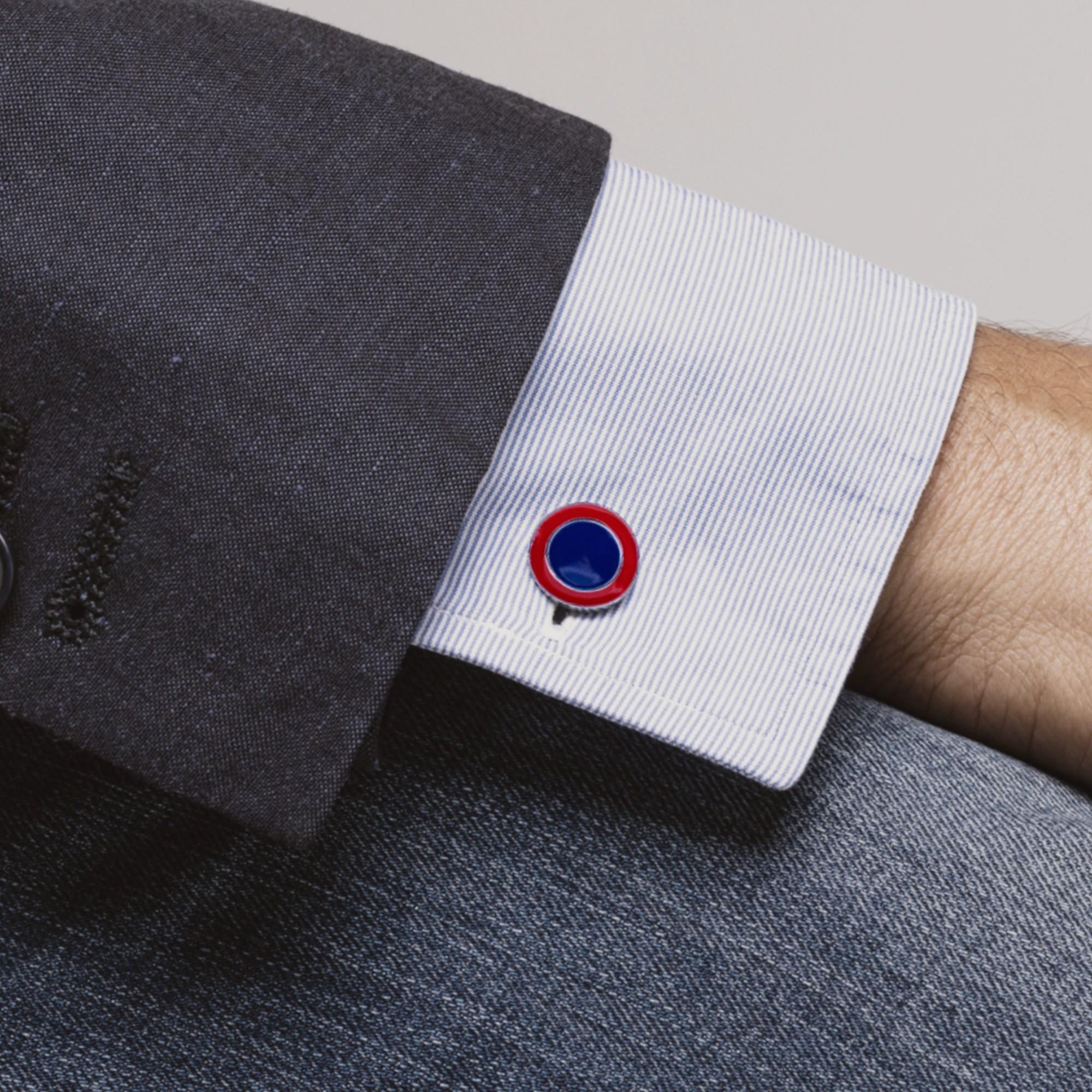 Women's or Men's Alex Jona Blue and Red Enamel Sterling Silver Cufflinks For Sale
