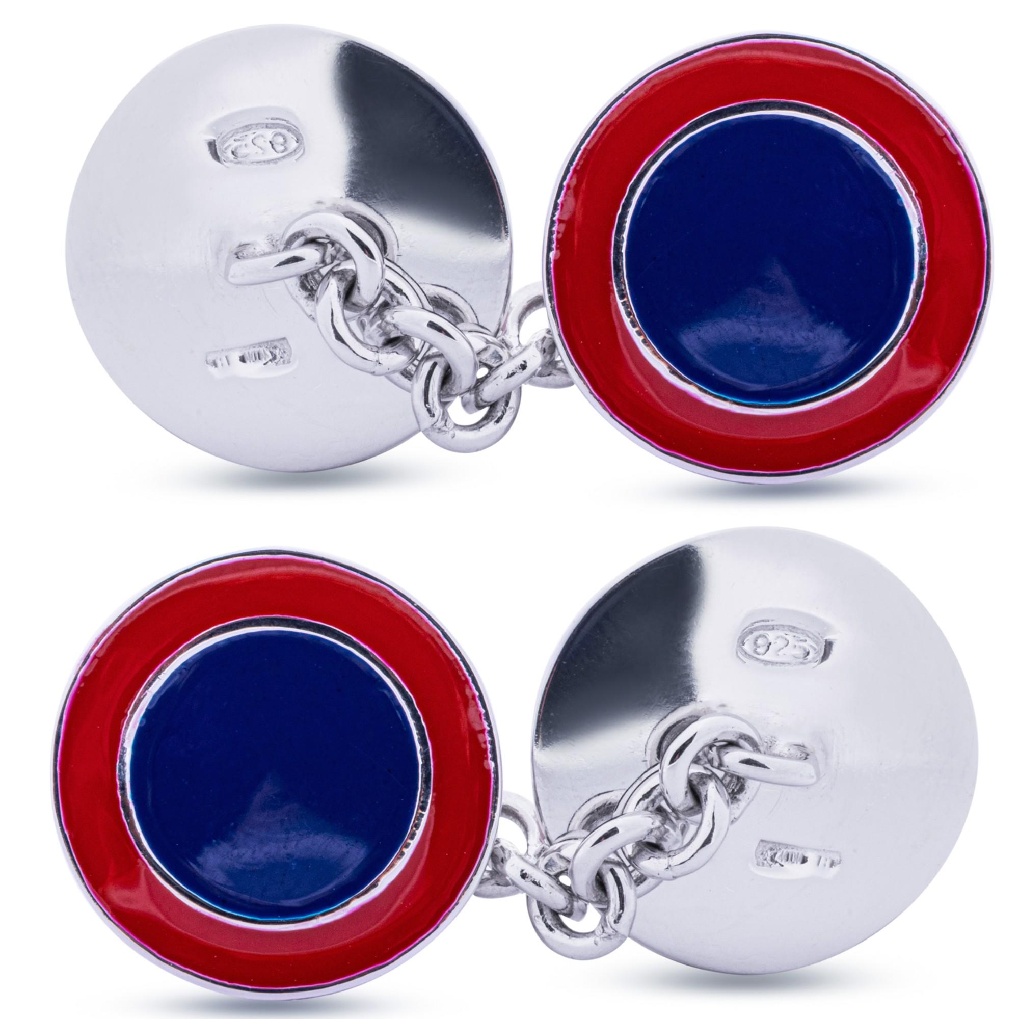 Alex Jona Blue and Red Enamel Sterling Silver Cufflinks For Sale 1