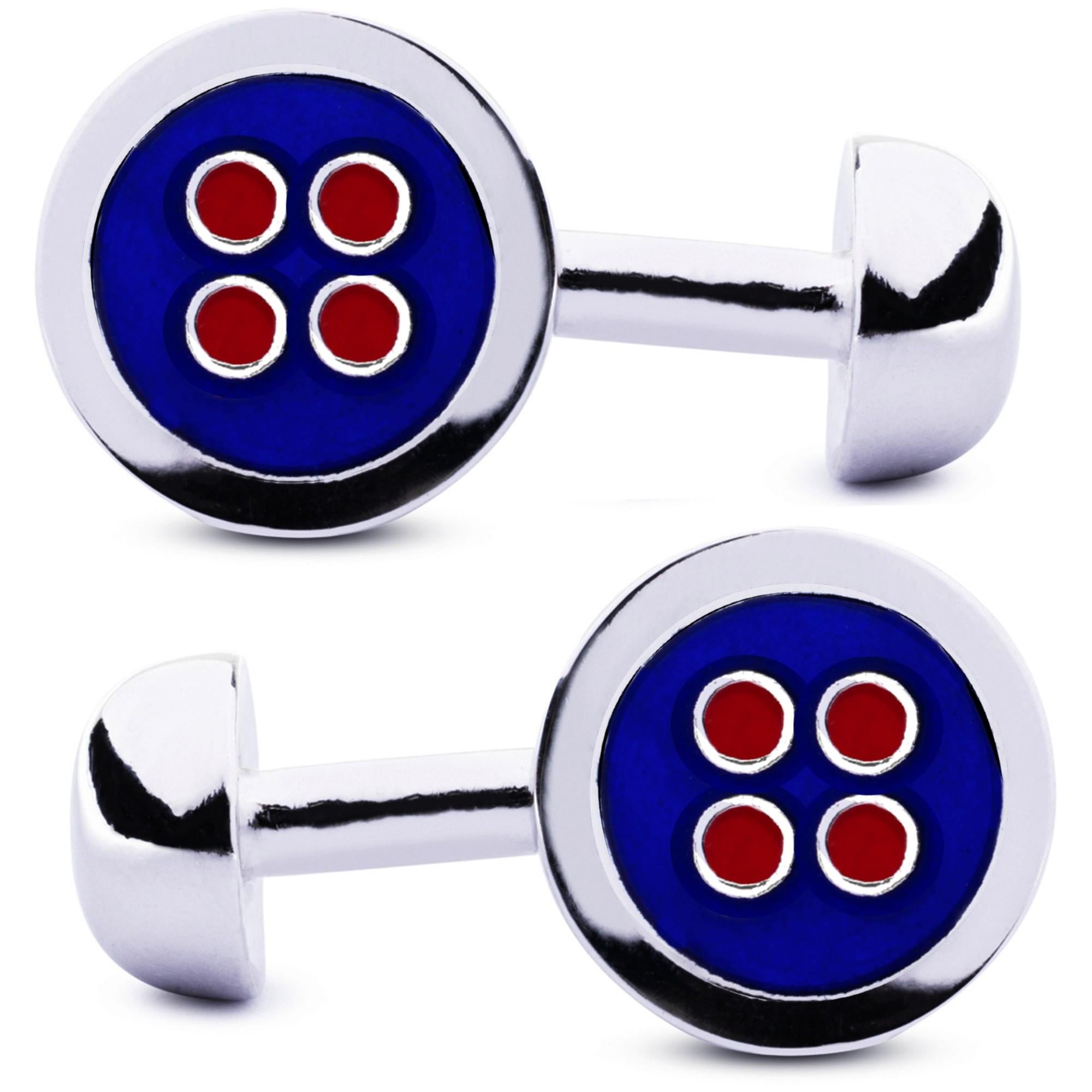 Alex Jona Blue and Red Enamel Sterling Silver Cufflinks
