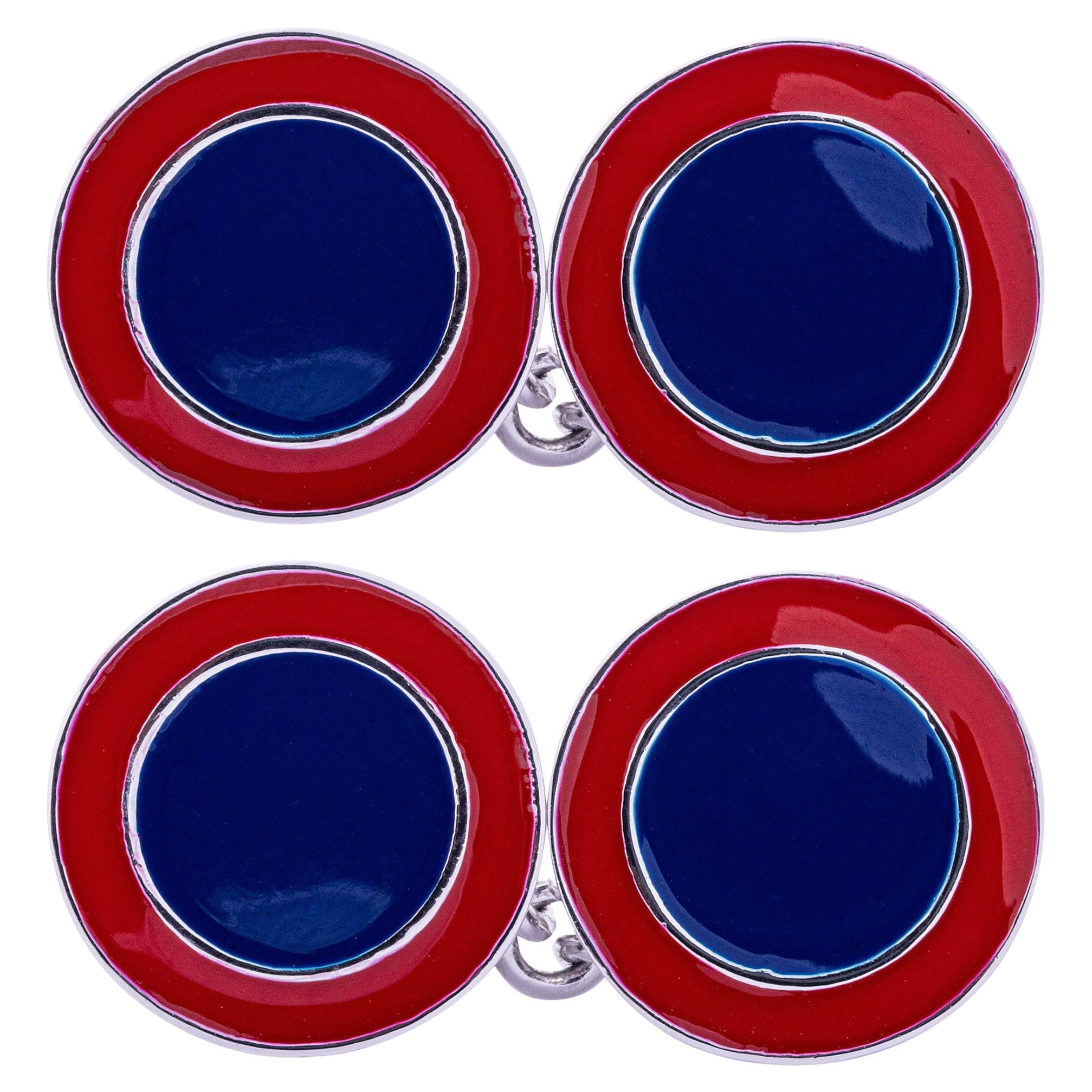 Alex Jona Boutons de manchette en argent sterling et émail bleu et rouge
