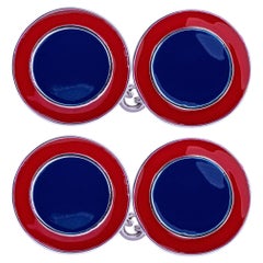 Alex Jona Blue and Red Enamel Sterling Silver Cufflinks