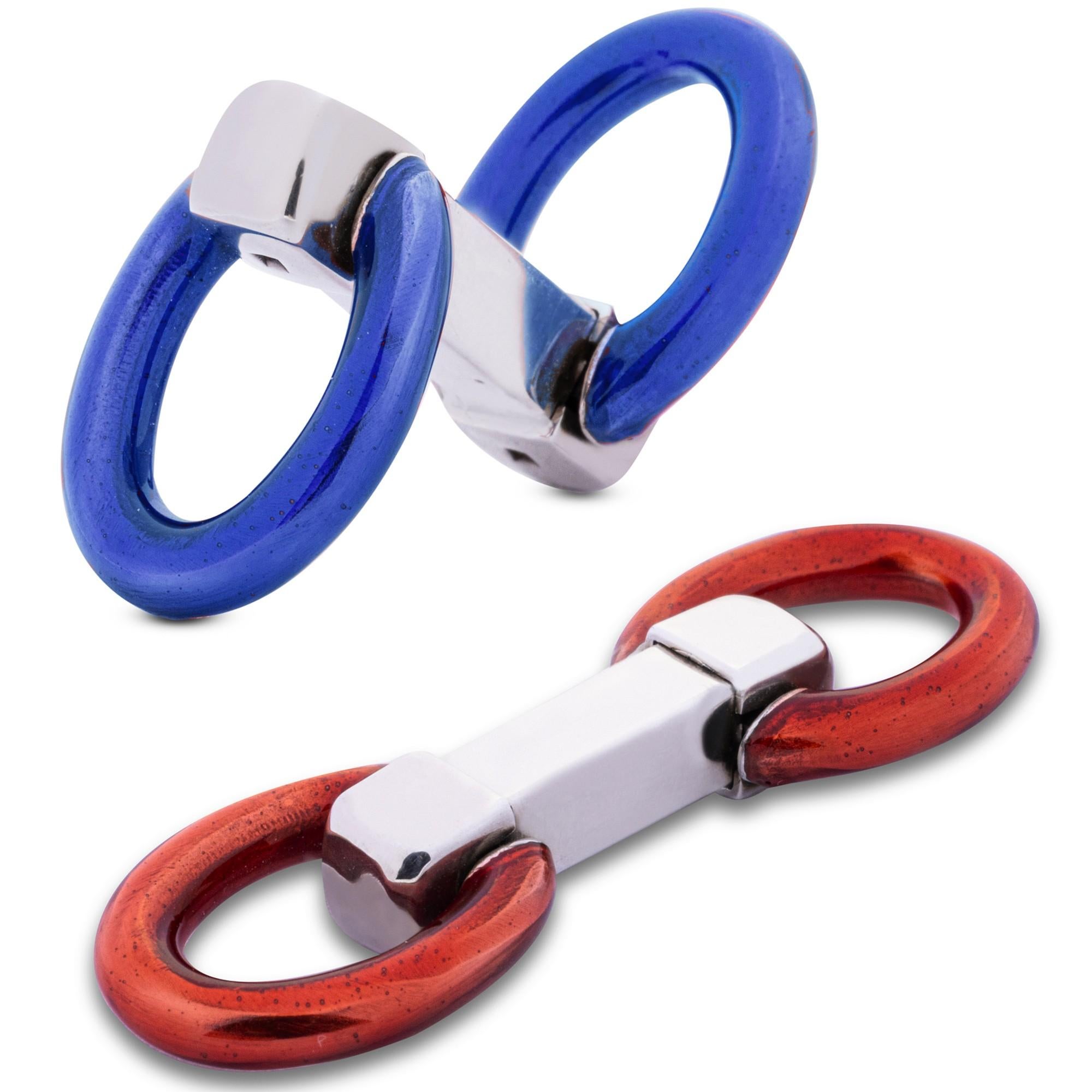 Gemelos plegables de doble anilla de plata de ley con esmalte azul y rojo Alex Jona en Nuevo estado para la venta en Torino, Piedmont