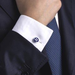 Alex Jona Boutons de manchette boutons en argent sterling, émail bleu et blanc