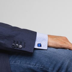 Alex Jona Boutons de manchette en argent sterling avec émail bleu et noir et diamants blancs