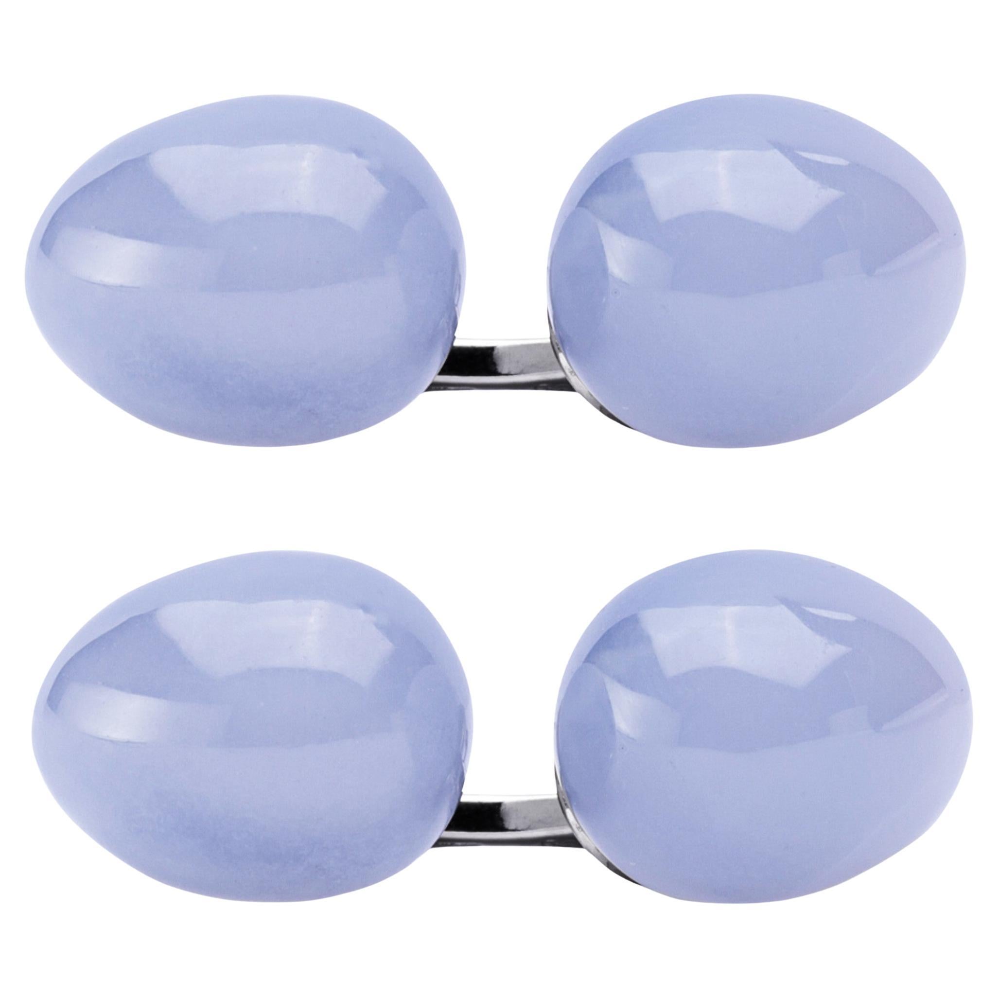 Alex Jona Blue Chalcedony Egg Sterling Silver Cufflinks