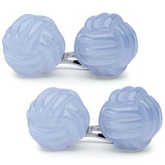 Alex Jona Boutons de manchette en argent sterling et calcédoine bleue avec nœud de singe à la taille