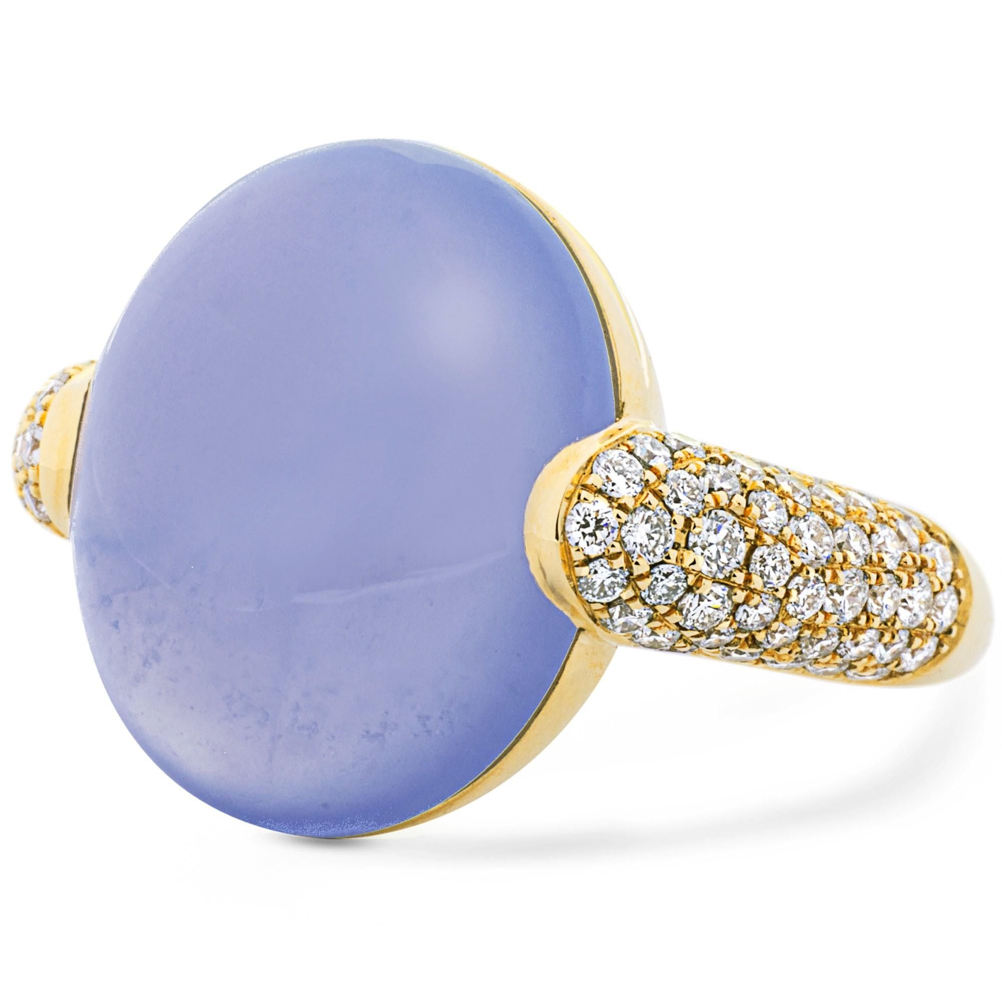 Alex Jona Blue Chalcedony White Diamond 18 Karat Yellow Gold Ring In New Condition For Sale In Lugano, CH