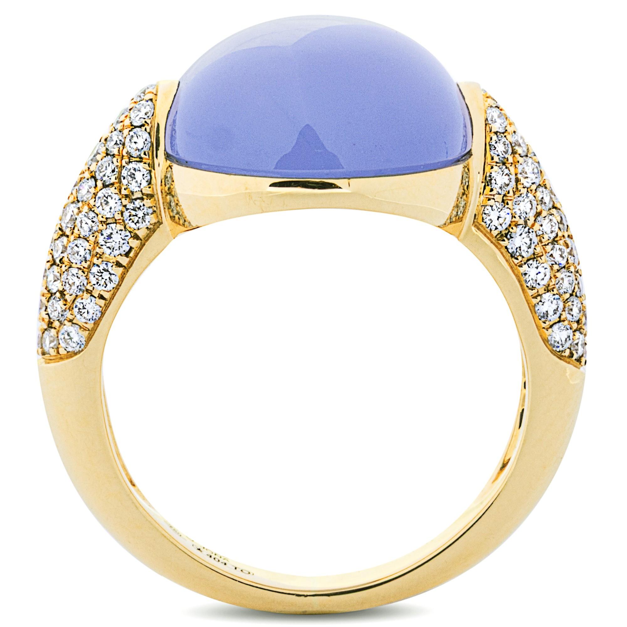 Alex Jona Blue Chalcedony White Diamond 18 Karat Yellow Gold Ring For Sale 1