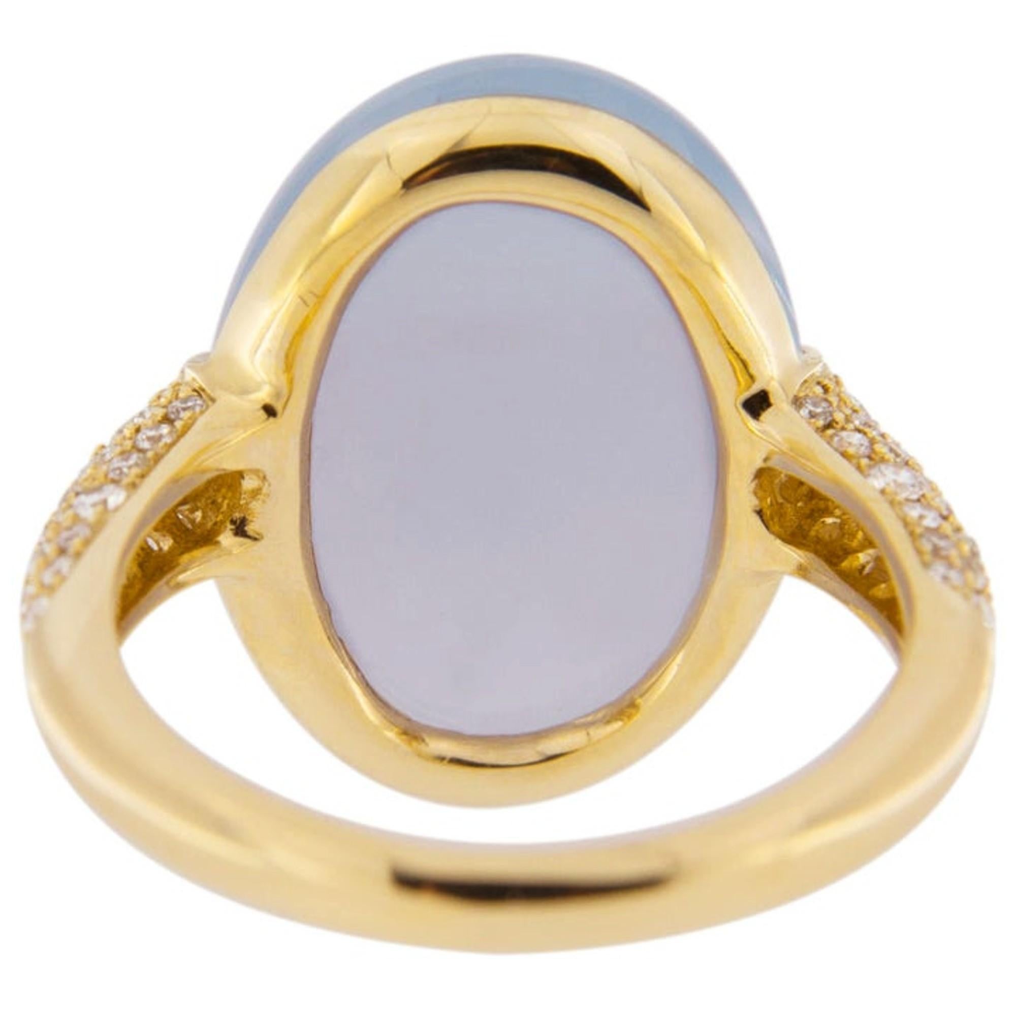 Alex Jona Blue Chalcedony White Diamond 18 Karat Yellow Gold Ring For Sale 1