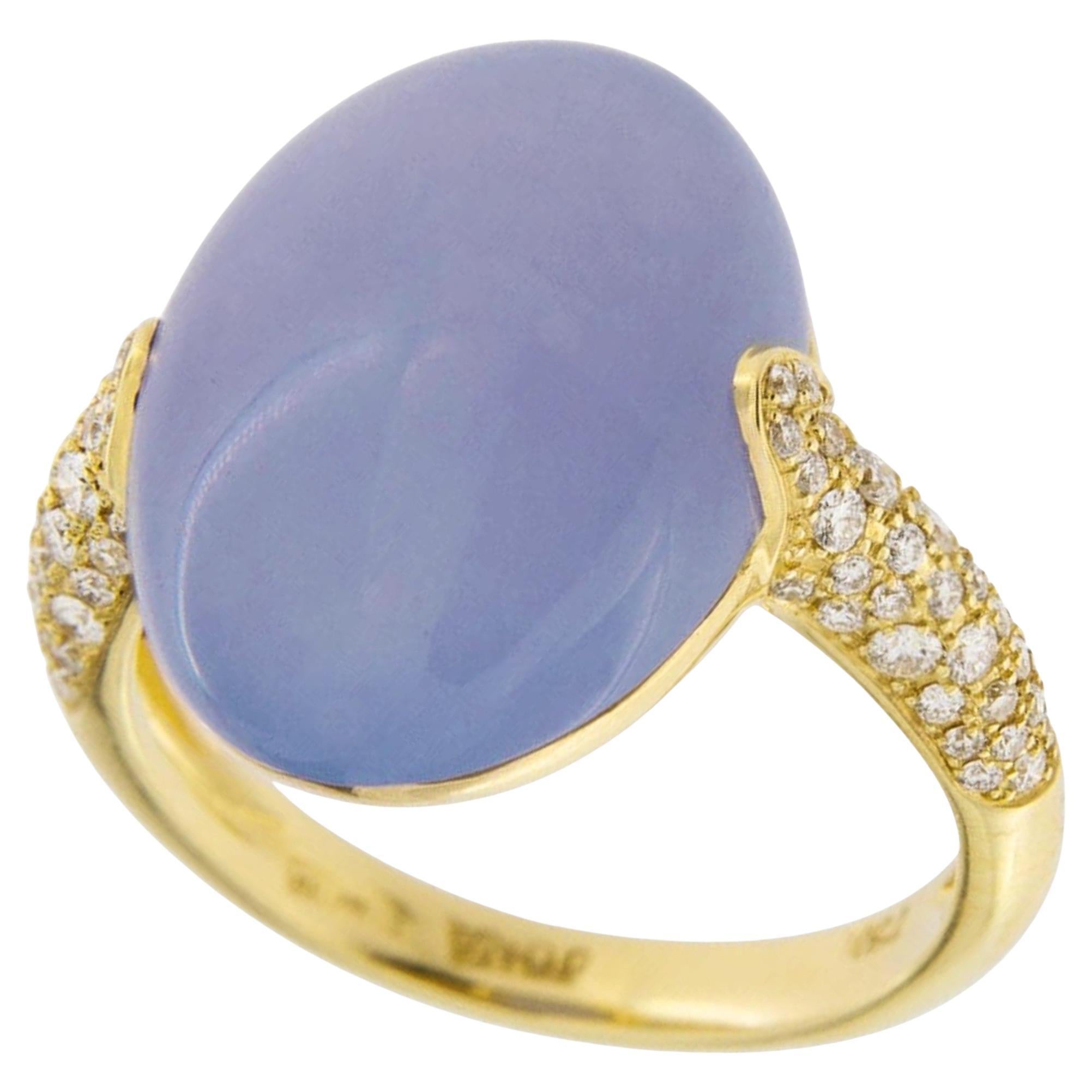 Alex Jona Blue Chalcedony White Diamond 18 Karat Yellow Gold Ring For Sale