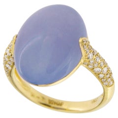 Alex Jona Blue Chalcedony White Diamond 18 Karat Yellow Gold Ring