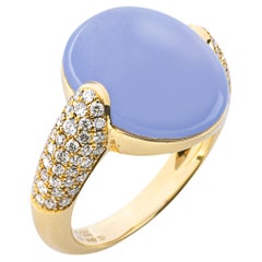 Alex Jona Blue Chalcedony White Diamond 18 Karat Yellow Gold Ring