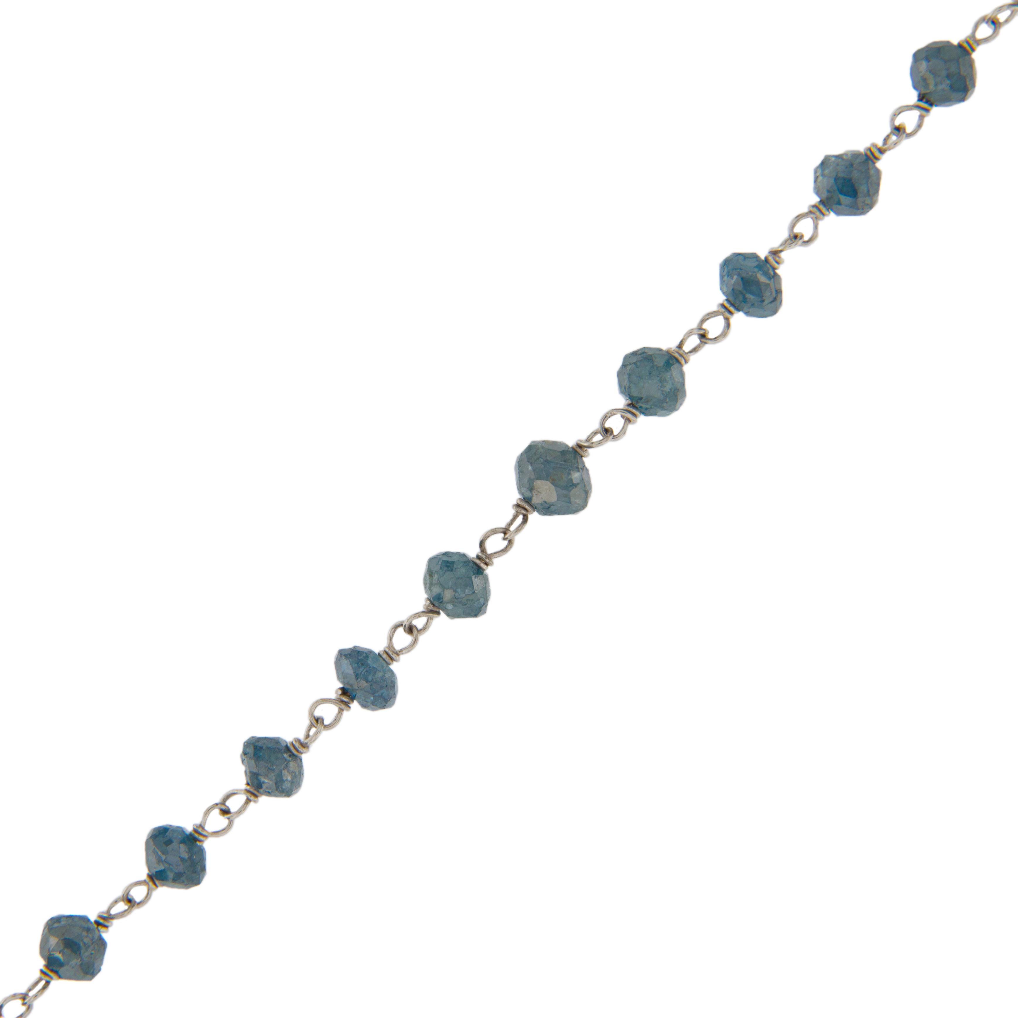Briolette Cut Alex Jona Blue Diamond White Gold Beaded Necklace For Sale