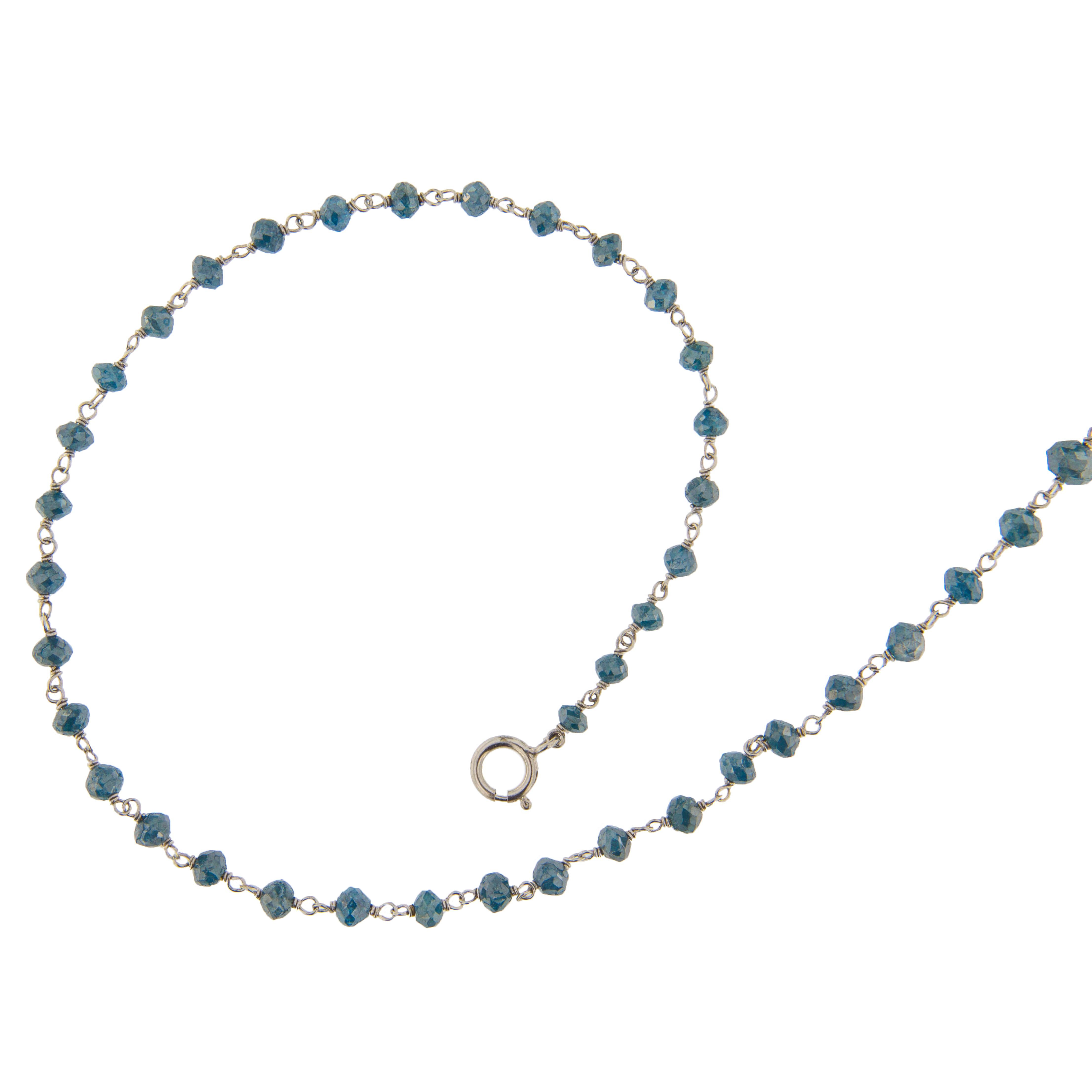 Women's or Men's Alex Jona Blue Diamond White Gold Beaded Necklace For Sale