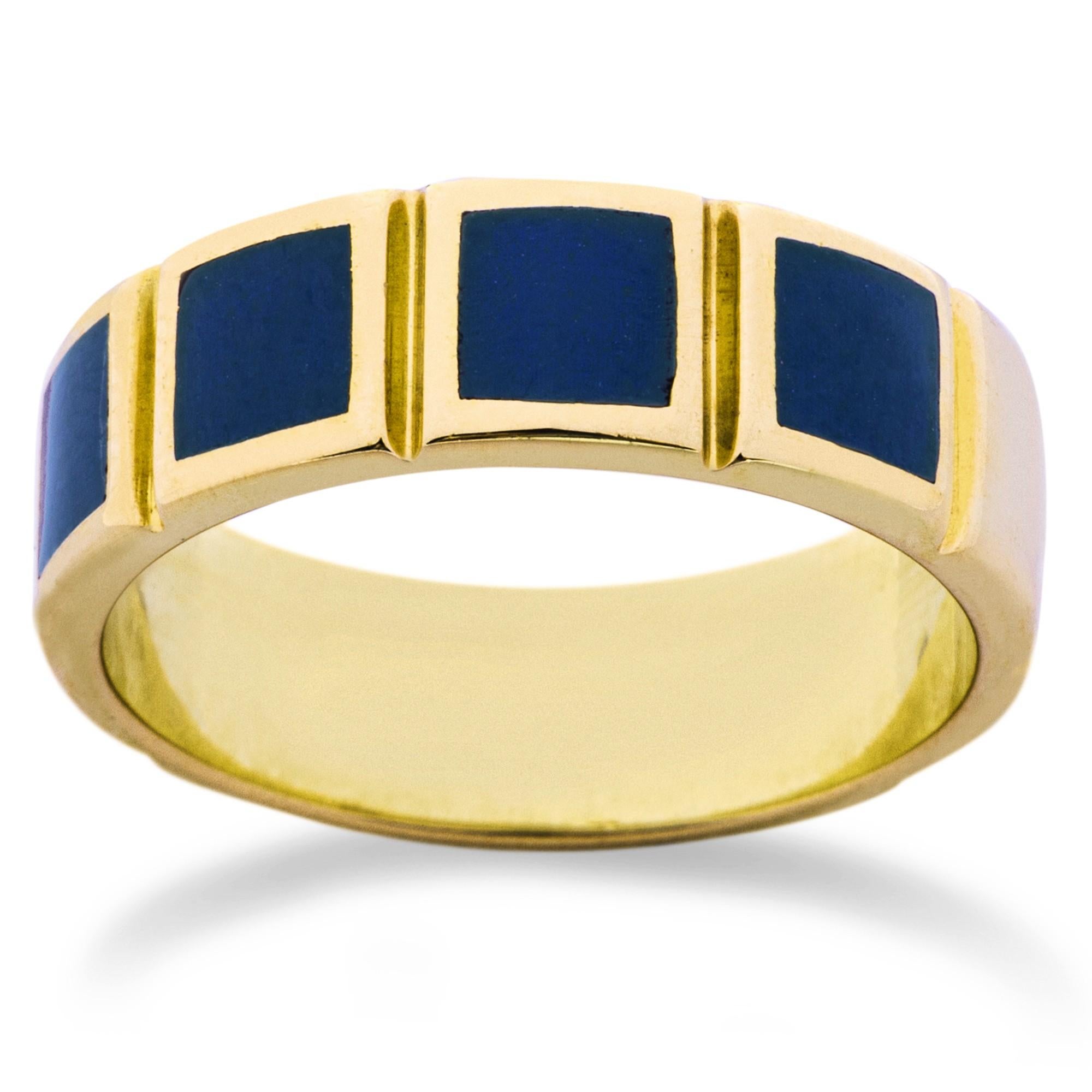 Alex Jona Blue Enamel 18 Karat Yellow Gold Band Ring In New Condition For Sale In Lugano, CH