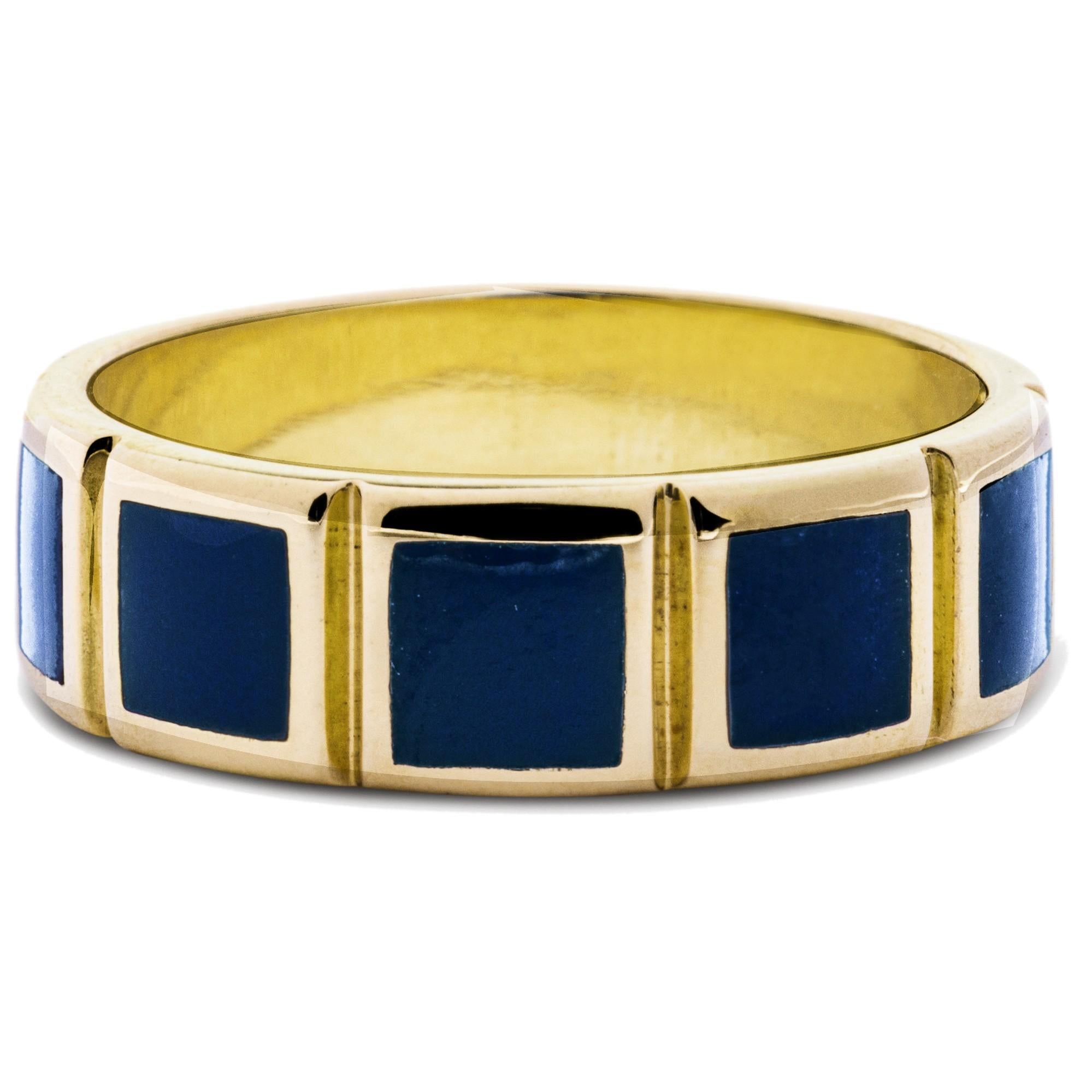 Women's Alex Jona Blue Enamel 18 Karat Yellow Gold Band Ring For Sale
