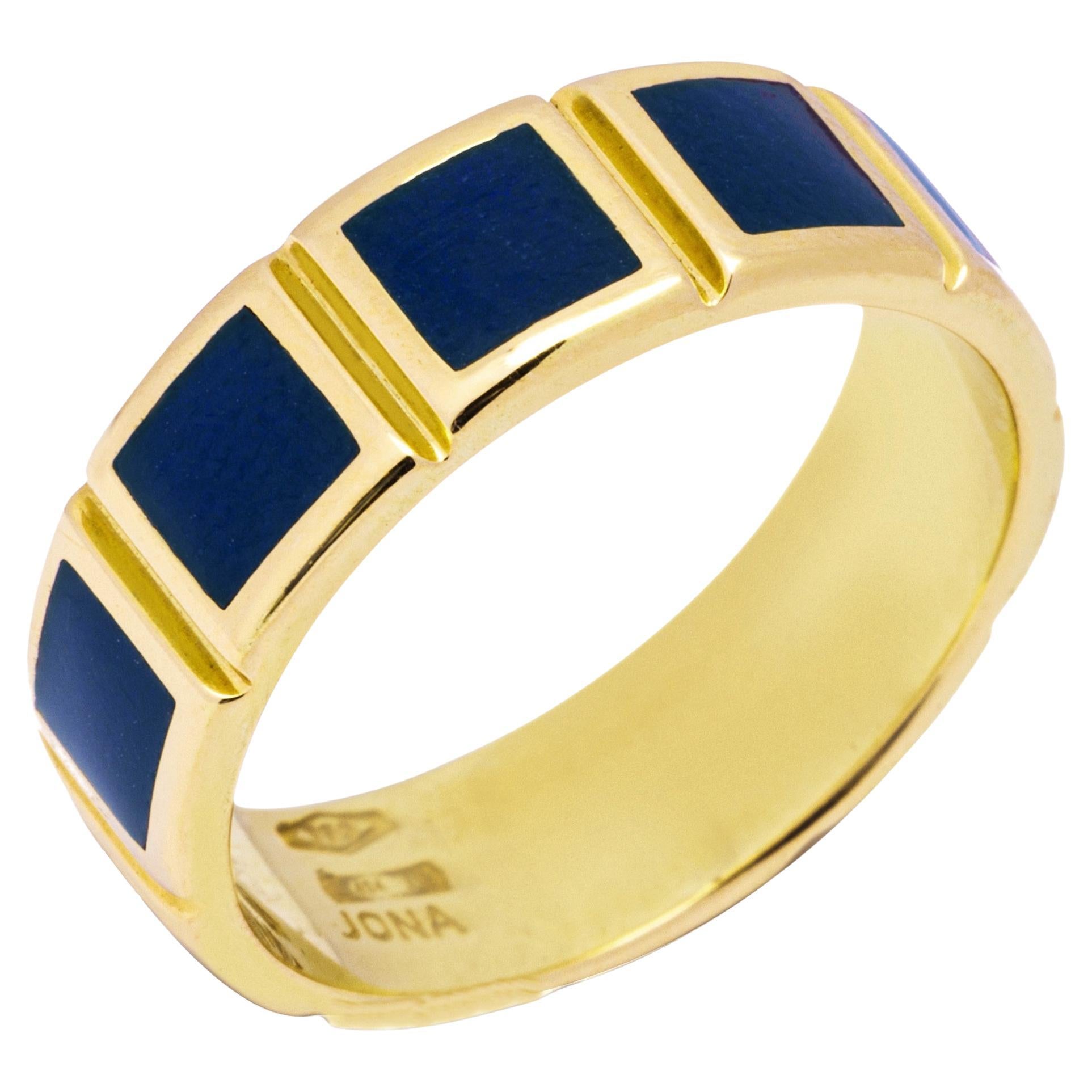 Alex Jona Blue Enamel 18 Karat Yellow Gold Band Ring