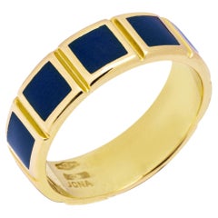 Alex Jona Blue Enamel 18 Karat Yellow Gold Band Ring