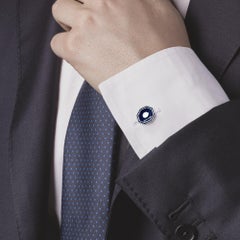 Alex Jona Blue Enamel Octagonal Sterling Silver Cufflinks
