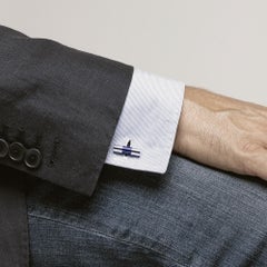 Alex Jona Blue Enamel Sterling Silver Bar Cufflinks