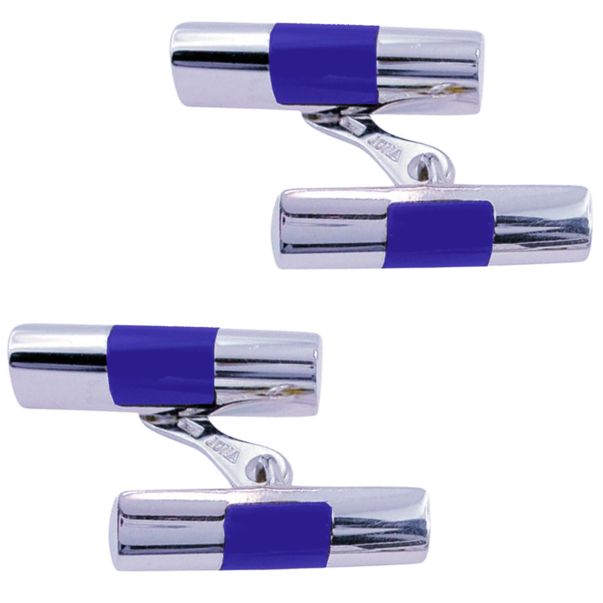 Alex Jona Blue Enamel Sterling Silver Bar Cufflinks In New Condition For Sale In Torino, IT