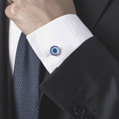 Alex Jona Manschettenknöpfe aus Sterlingsilber mit blauer Emaille