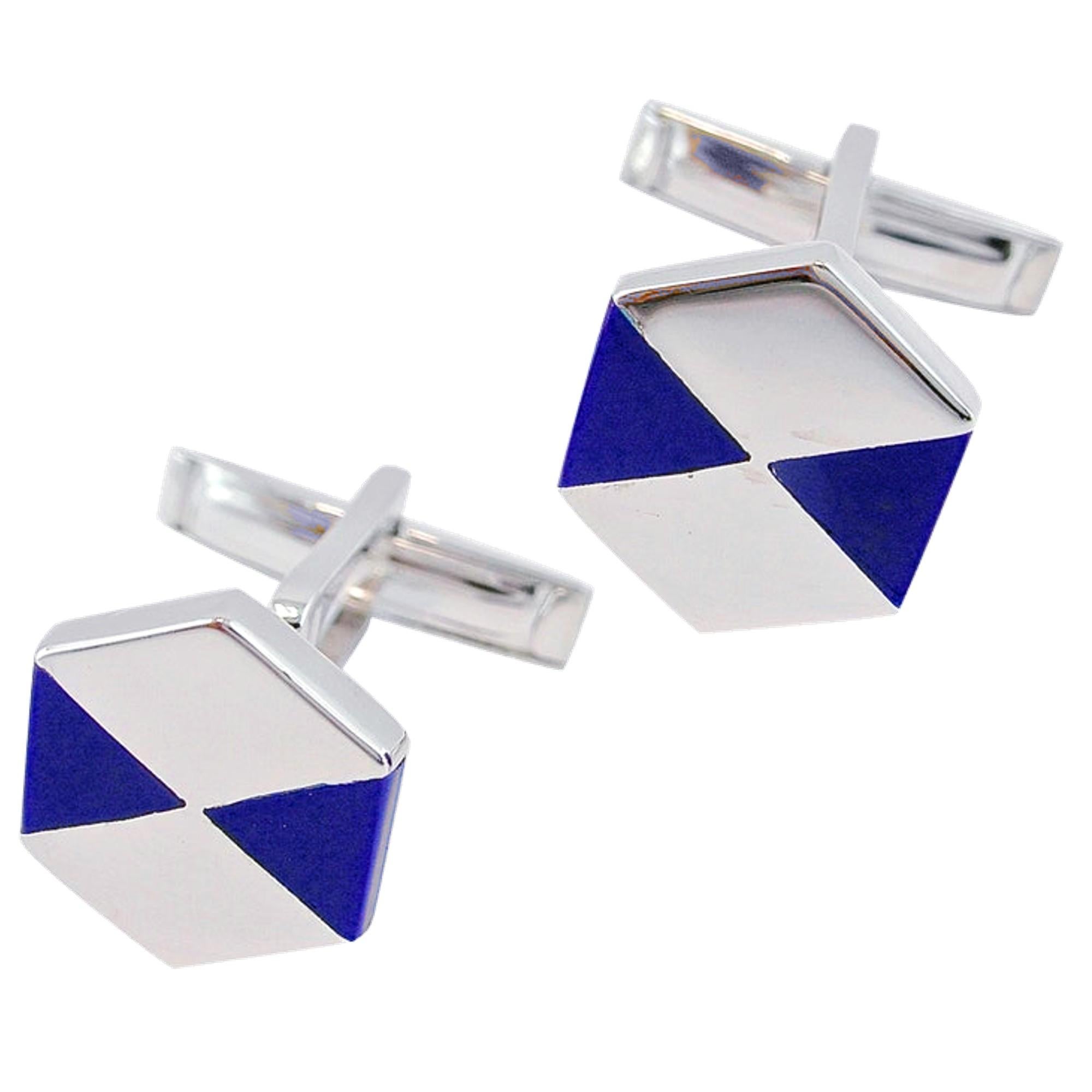 Alex Jona Blue Enamel Sterling Silver Cufflinks In New Condition For Sale In Torino, IT