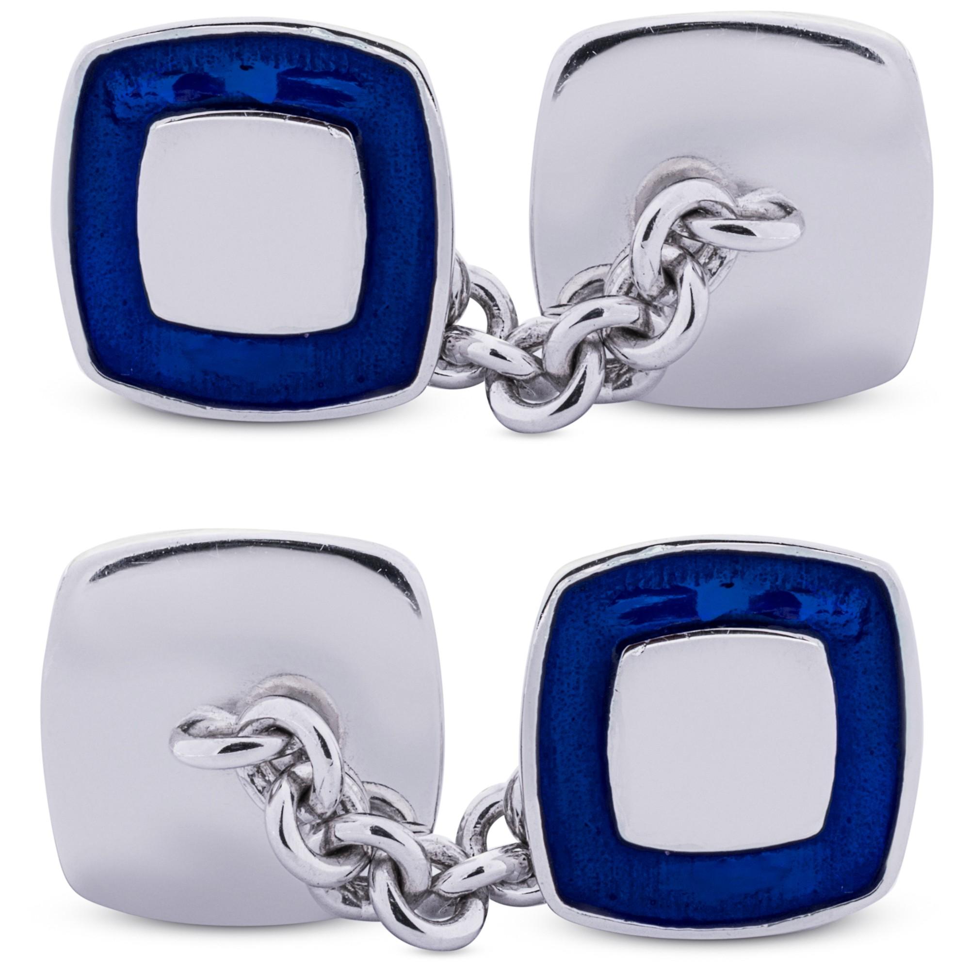 Alex Jona Boutons de manchette en argent sterling et émail bleu Neuf - En vente à Torino, Piedmont