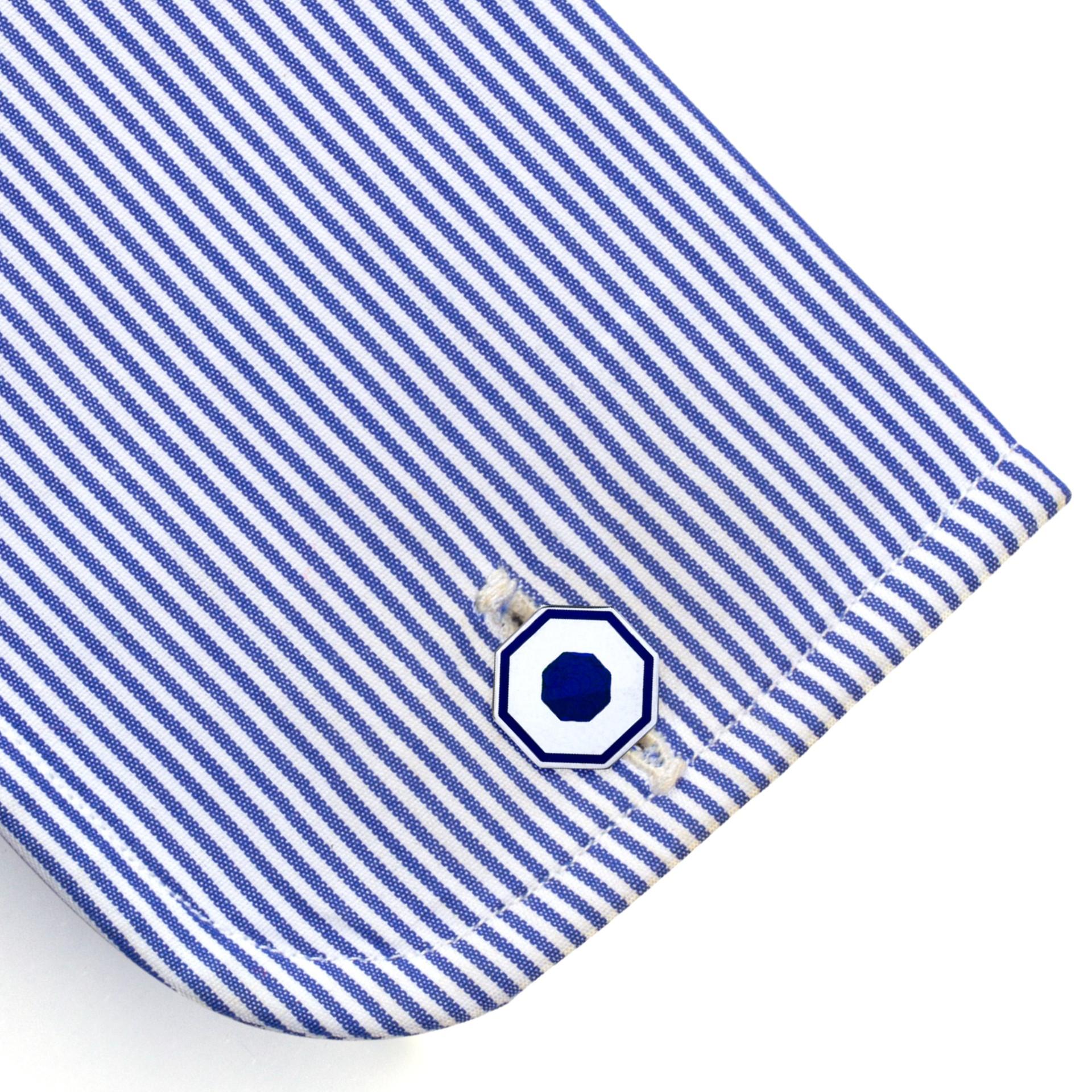 Alex Jona Manschettenknöpfe aus Sterlingsilber mit blauer Emaille für Damen oder Herren im Angebot