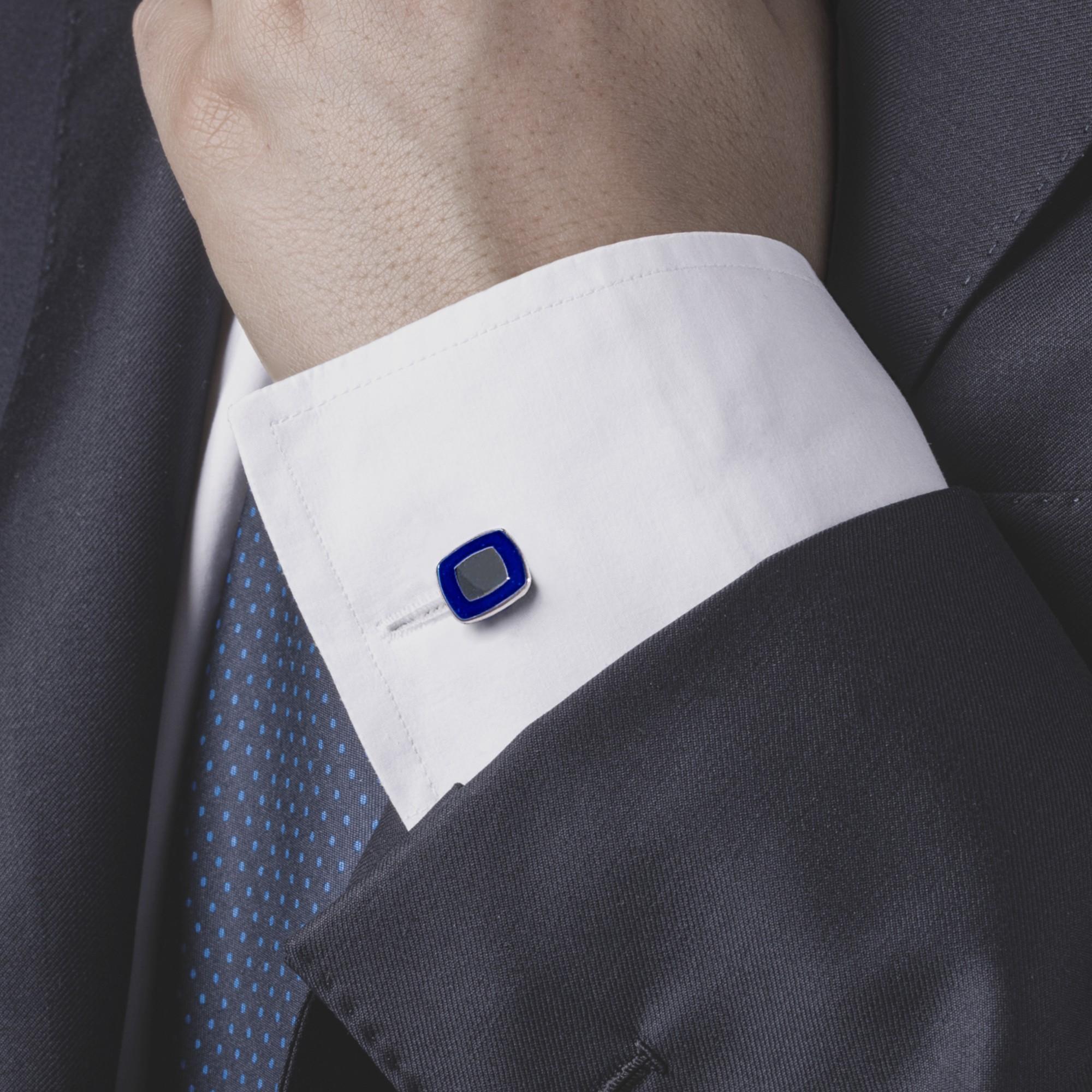 Alex Jona Boutons de manchette en argent sterling et émail bleu Unisexe en vente