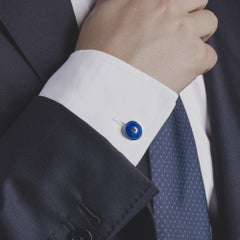 Alex Jona Blaue Manschettenknöpfe aus Emaille und Sterlingsilber