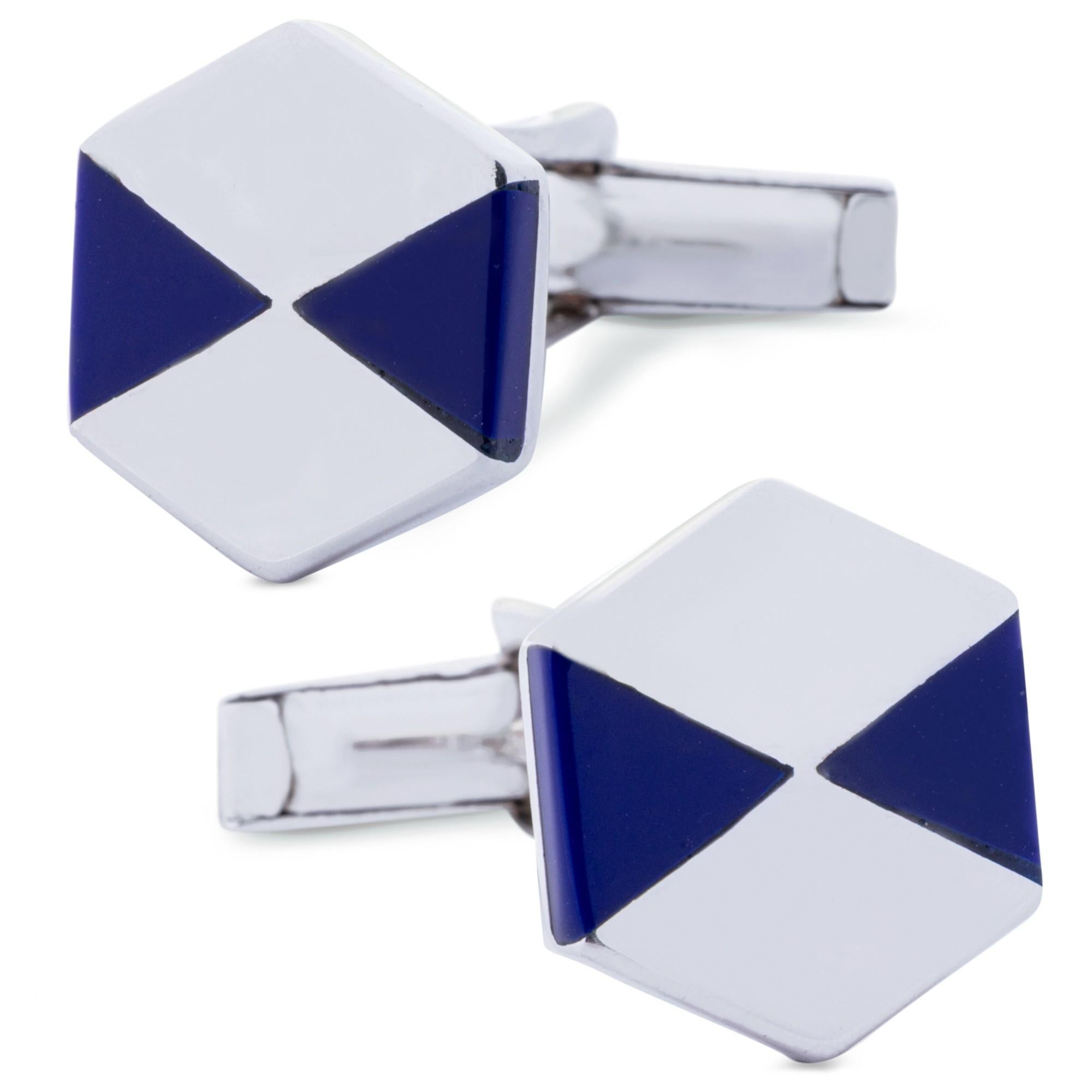 Alex Jona Blue Enamel Sterling Silver Cufflinks