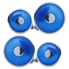 Alex Jona Blaue Manschettenknöpfe aus Emaille und Sterlingsilber