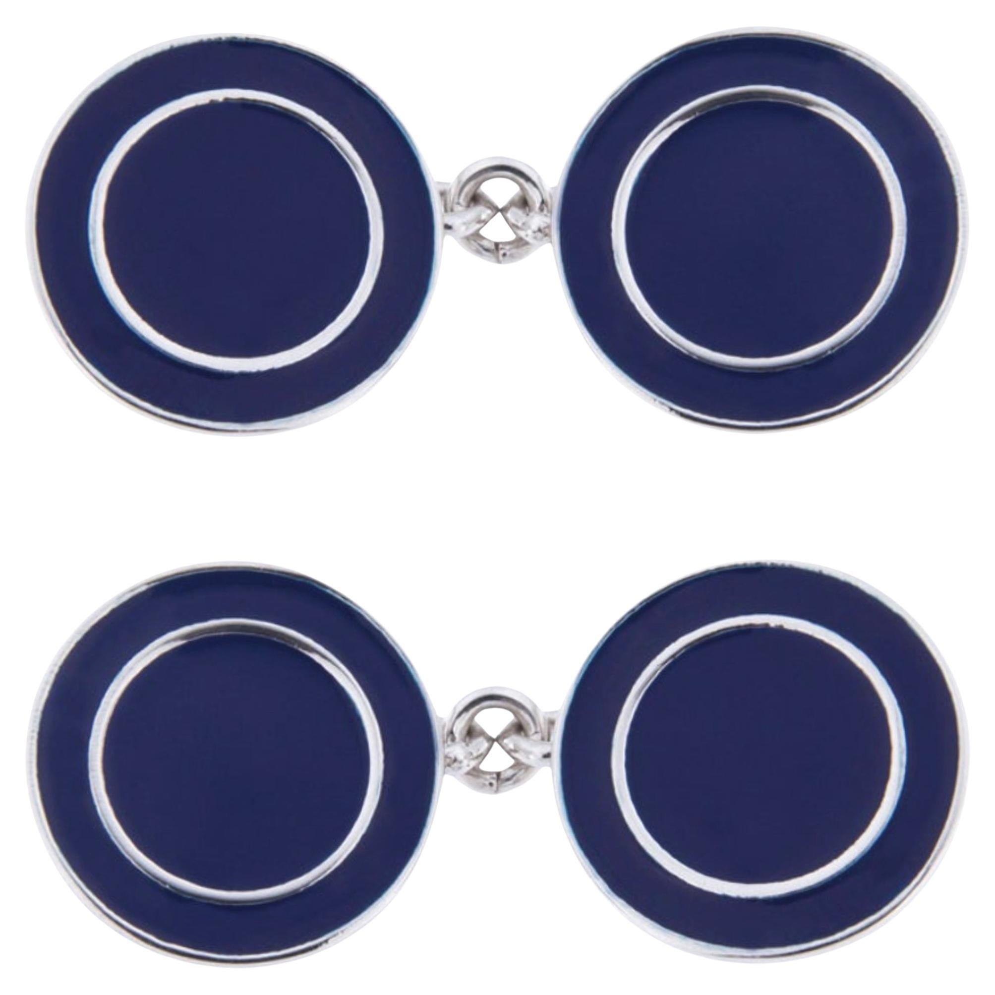 Manschettenknöpfe aus Sterlingsilber mit blauer Emaille im Angebot