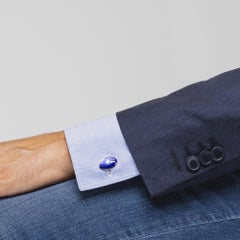 Alex Jona Blue Enamel Sterling Silver Rowing Cufflinks