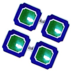 Alex Jona Blue Green Enamel Sterling Silver Cufflinks