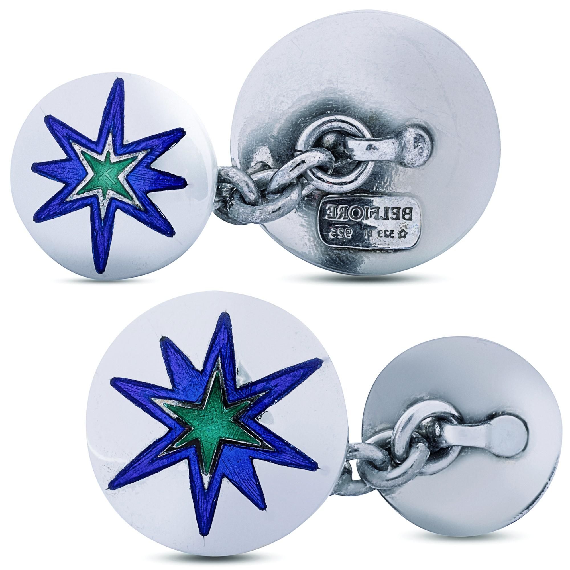 Alex Jona Blue Green Enamel Sterling Silver Cufflinks In condizioni Nuovo in vendita a Lugano, CH