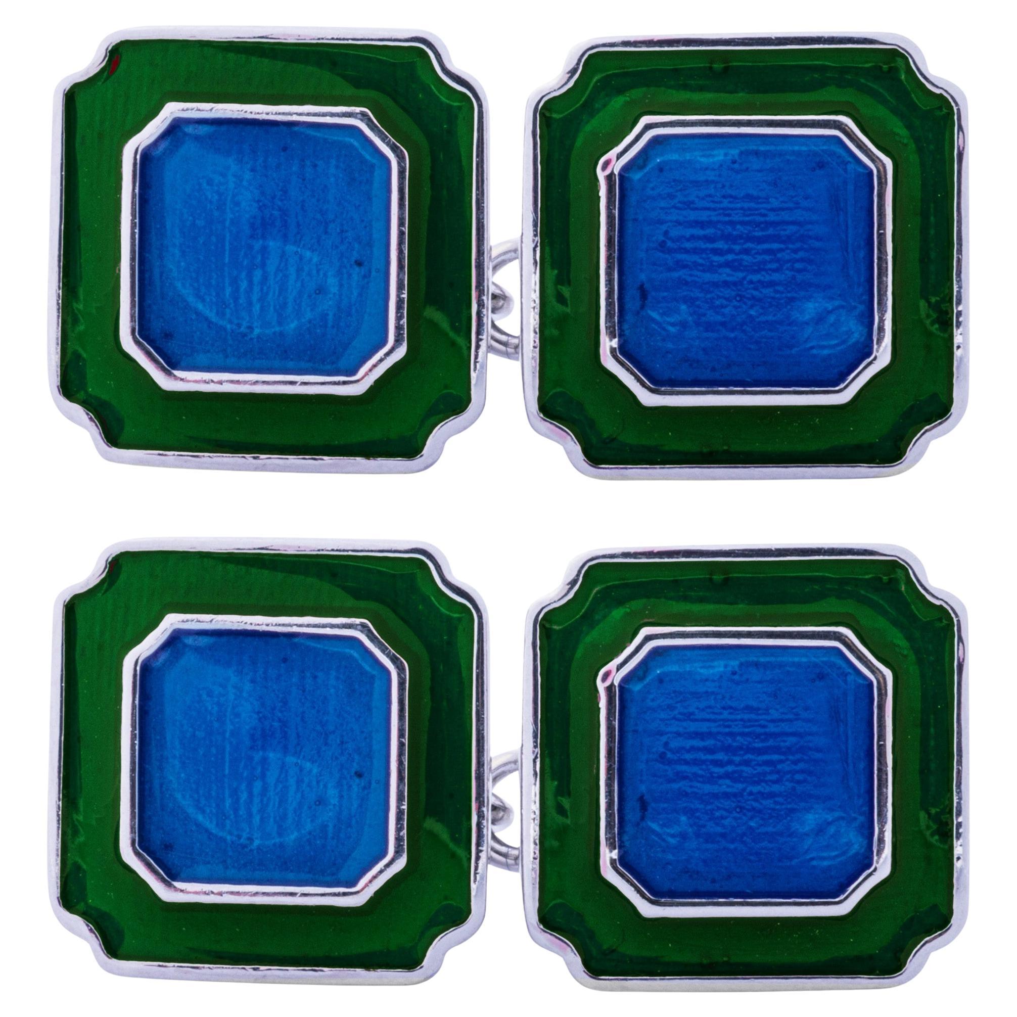 Gemelli Alex Jona in argento smaltato blu e verde