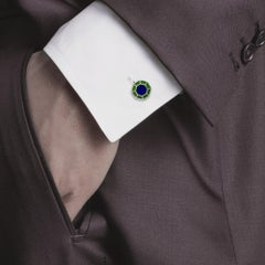 Alex Jona Blue & Green Enamel Sterling Silver Octagonal Cufflinks
