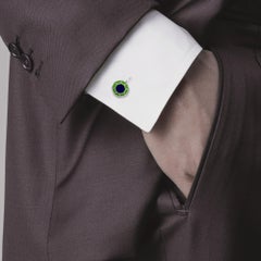 Alex Jona Blue Green Enamel Sterling Silver Octagonal Cufflinks