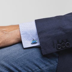 Alex Jona Blue Grey Enamel Sterling Silver Cufflinks