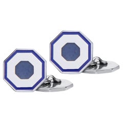 Alex Jona Blue Grey Enamel Sterling Silver Cufflinks