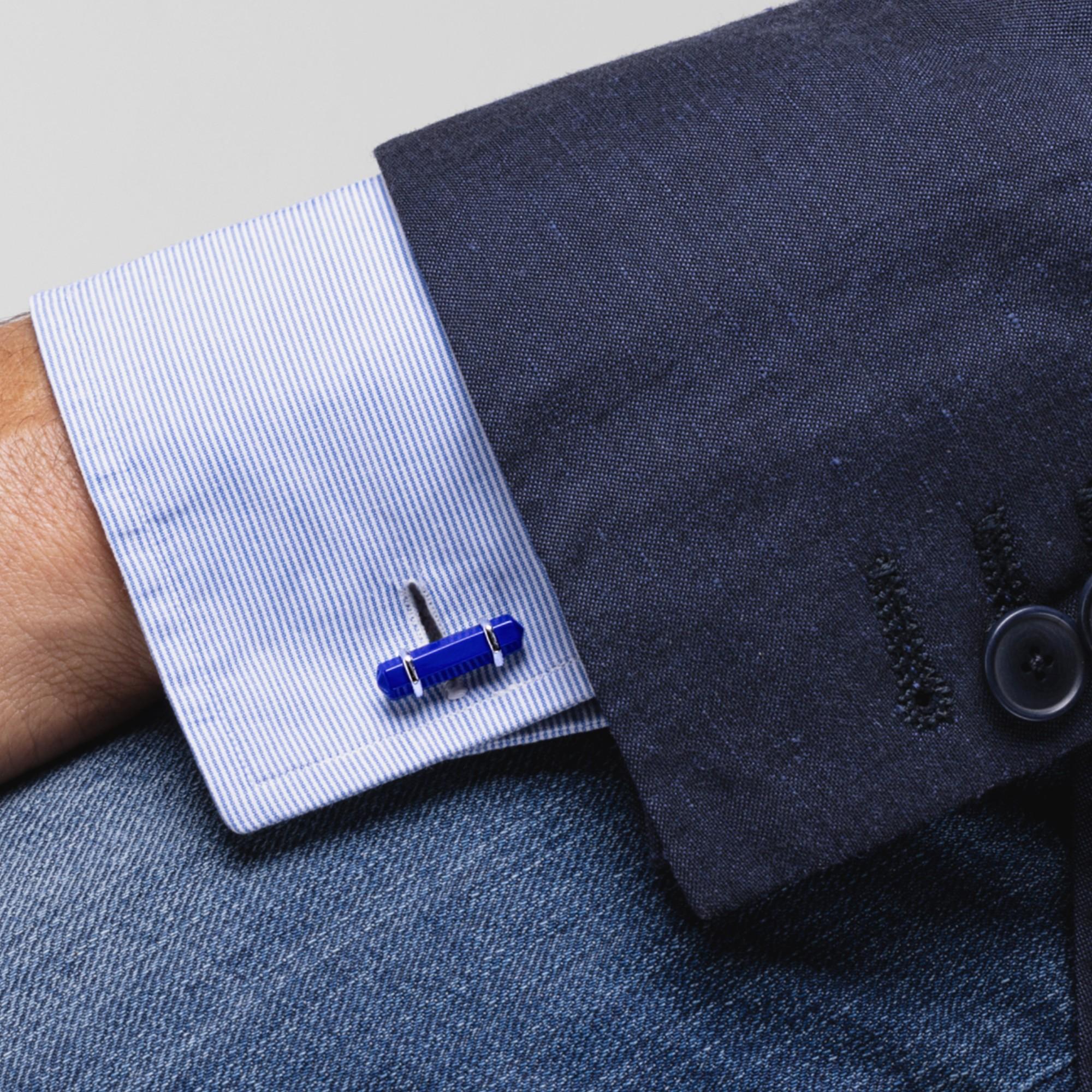 Alex Jona Synthetic Lapis Paste Sterling Silver Cufflinks In New Condition For Sale In Torino, IT
