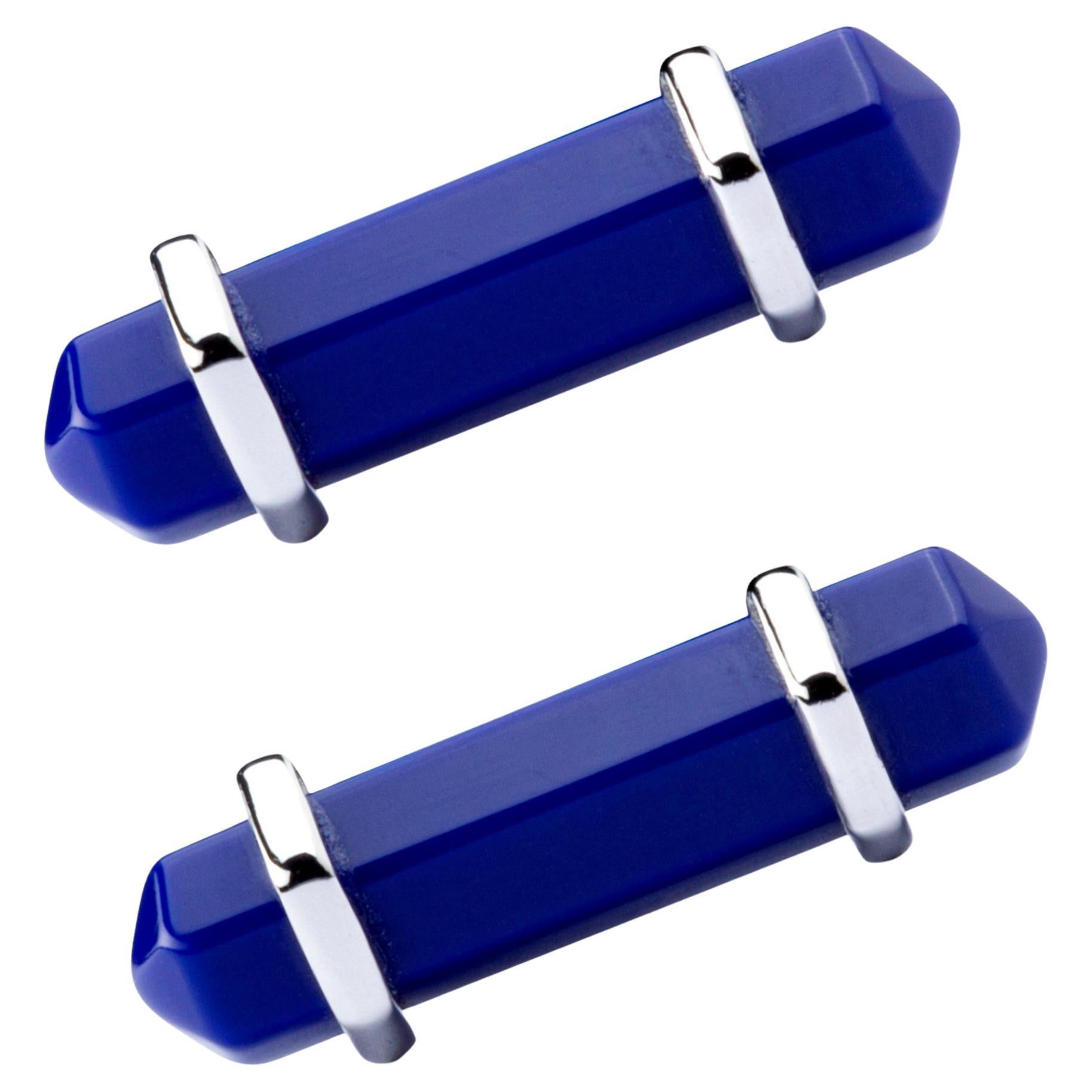 Alex Jona Synthetic Lapis Paste Sterling Silver Cufflinks For Sale