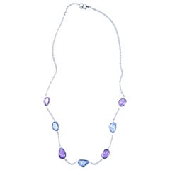 Alex Jona Blue Pink Sapphire 18 Karat White Gold Necklace