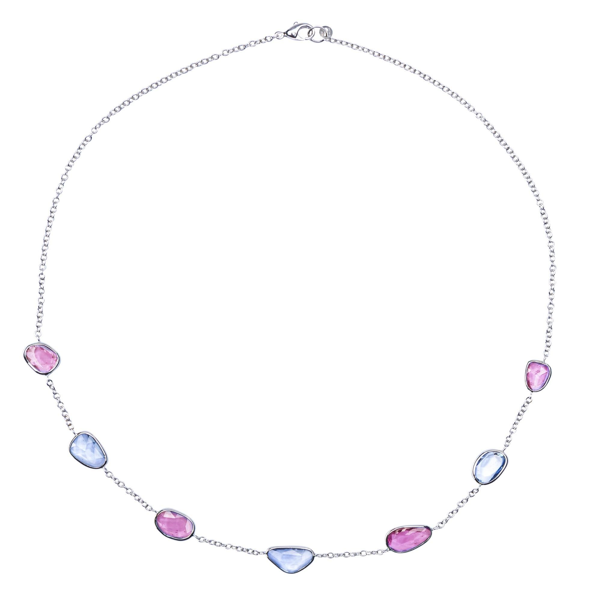 Alex Jona Blue Pink Sapphire 18 Karat White Gold Necklace
