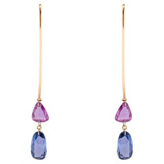 Alex Jona Blue & Pink Sapphire 18 Karat Yellow Gold Drop Earrings