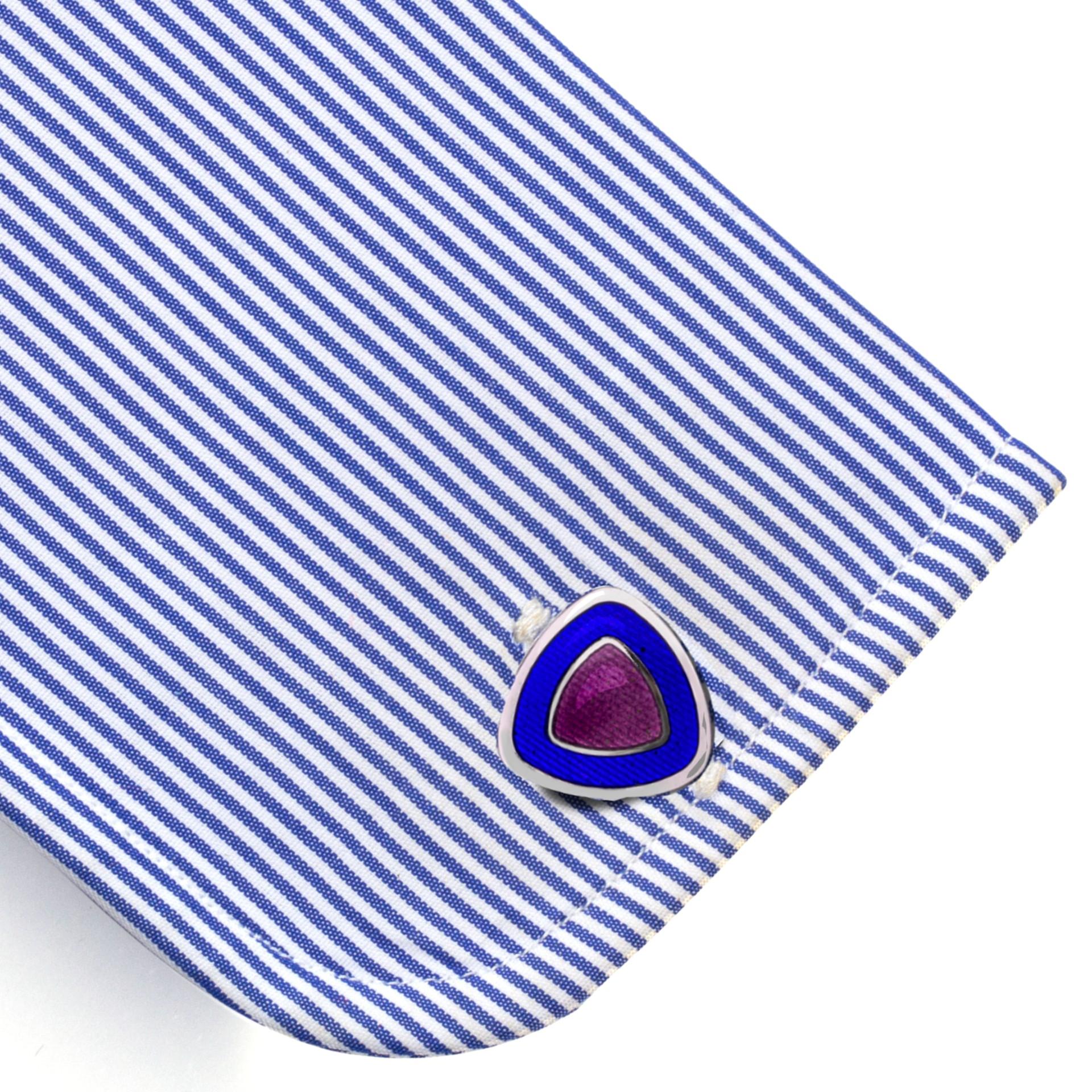 Manschettenknöpfe aus Sterlingsilber mit blauer und roter Emaille im Angebot 1